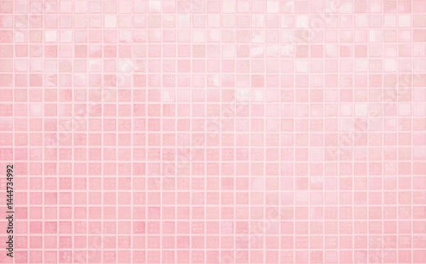 Fototapeta Pink tile wall chequered background bathroom floor texture. Ceramic wall and floor tiles mosaic background in bathroom and kitchen clean. Pool design pattern geometric with grid wallpaper decoration.
