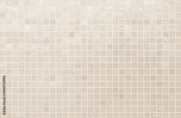 Fototapeta Cream light ceramic wall chequered and floor tiles mosaic background in bathroom, kitchen. Design pattern geometric with grid wallpaper texture decoration pool. Simple seamless abstract surface clean.