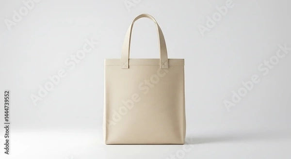 Fototapeta A plain canvas hand tote bag with short handles centered on a clean white background suitable for mockup
