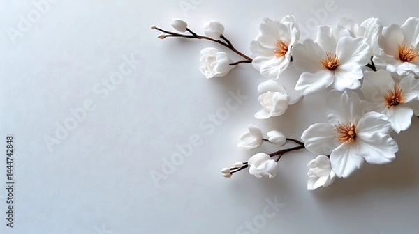 Fototapeta Elegant White Magnolia Blossoms on a Soft White Background