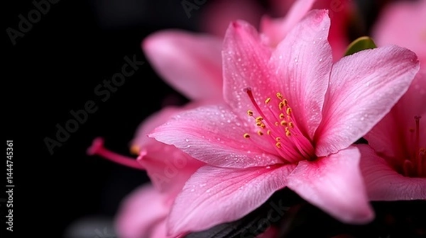 Fototapeta Pink Azalea Blossom Close-Up: Delicate Petals and Dew Drops