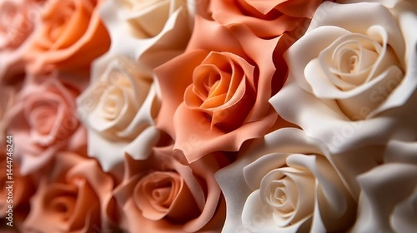 Fototapeta Peach and Cream Roses: A Close-Up of Delicate Blooms
