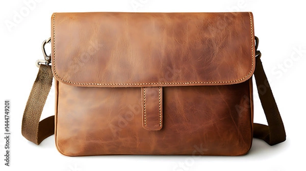 Obraz Handmade leather messenger bag with artisanal stitching and adjustable strap, perfect for stylish daily use and travel
