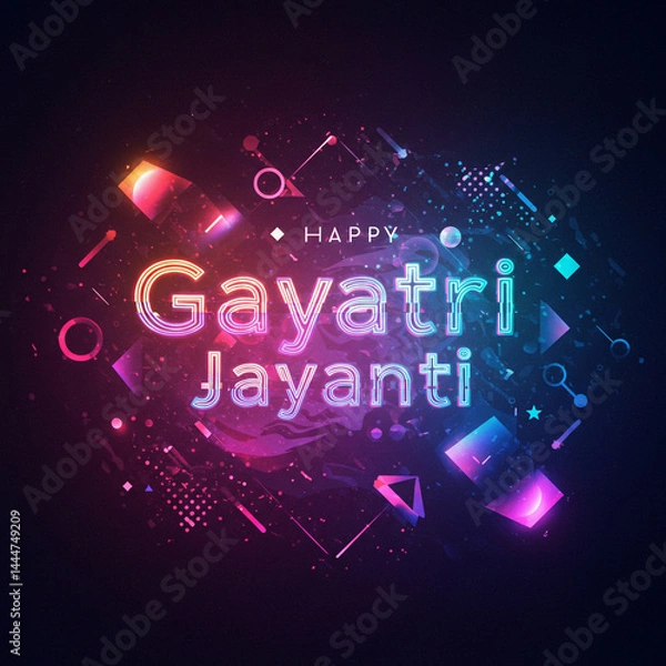 Fototapeta Happy Gayatri Jayanti Modern Greeting with Abstract Shapes and Particles