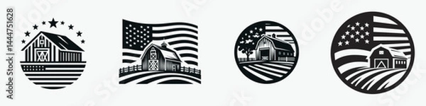 Fototapeta The Farm Barn. 4th of july Independence Day Symbol Vector Clip art. Country ranch edifice a rustic agricultural storage construction for harvest.