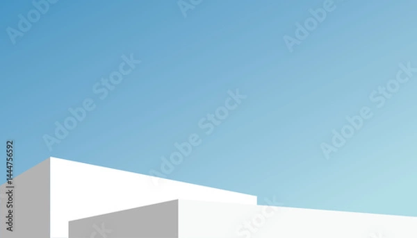 Fototapeta White podium blue background minimal geometric modern clean empty horizontal abstract architecture