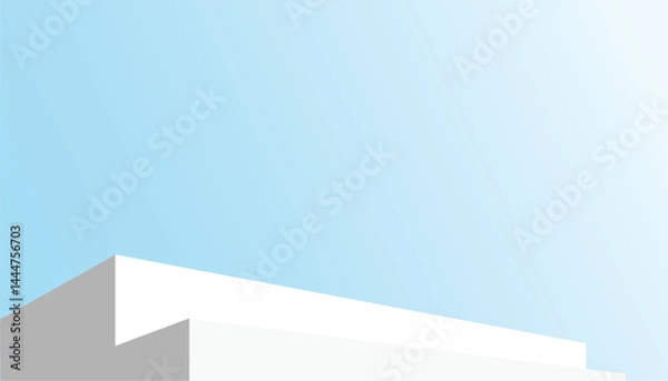 Fototapeta White podium with geometric steps on blue gradient background, minimal and modern design, clean and calm atmosphere