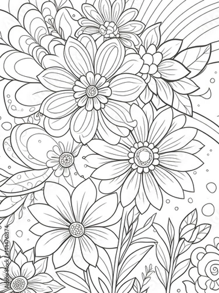 Fototapeta floral background coloring page for adults