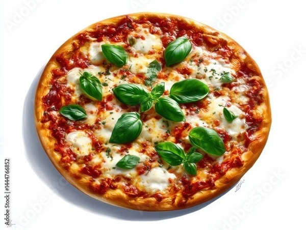 Fototapeta Margherita pizza with basil isolated on white background