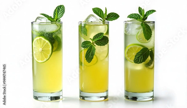 Obraz Mojito Cocktail PNG Set – Transparent Background Bundle with Old Fashioned, Highball, and Tumbler Glasses, Refreshing Drinks with Garnish