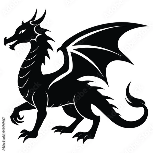 Fototapeta dragon black silhouette vector, Simple silhouette Design vector icon with white background, Traditional Chinese dragon silhouette vector illustration, Chinese dragon silhouette on white background.