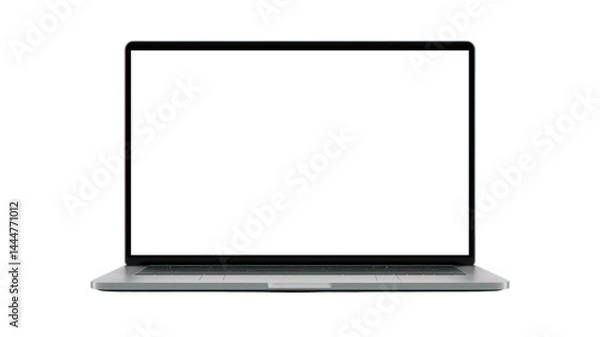 Obraz A mockup of a laptop computer with a blank screen display isolated on a transparent background. Cut out the PNG format for graphic design. technology concept.