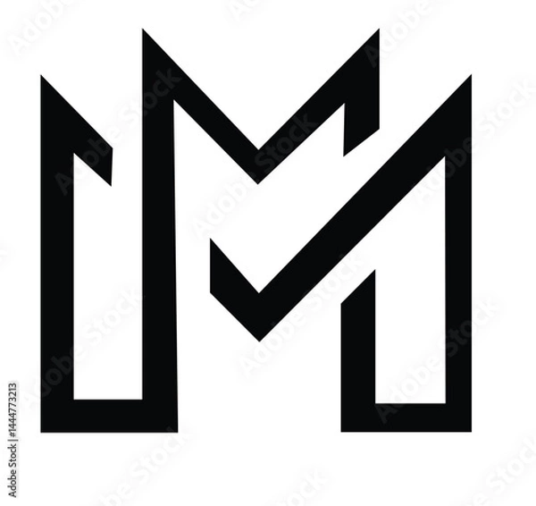 Fototapeta double m logo icon check mark symbol Minimalist logo design, stylized double M, geometric shapes, black and white