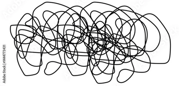 Fototapeta dna strand on white background  Abstract scribbles, chaotic lines, black and white, tangled threads, continuous line drawing, organic shapes, freeform doodle, messy scrawl, kinetic energy, spontaneous