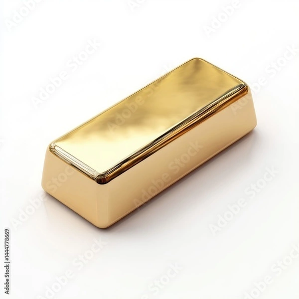 Fototapeta Rectangular gold bullion bar on white surface.