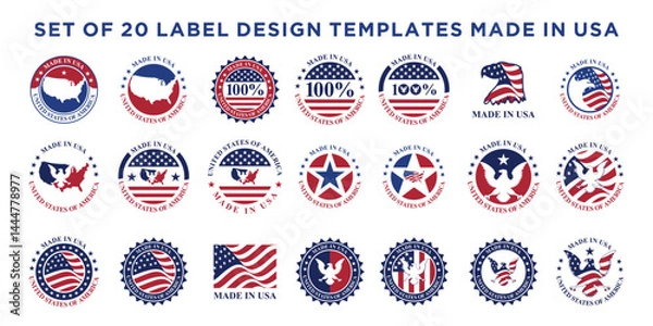 Obraz set of 20 label design templates made in usa
