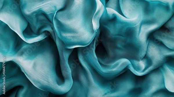 Fototapeta A close-up view of luxurious, flowing teal fabric creating a smooth, elegant texture.