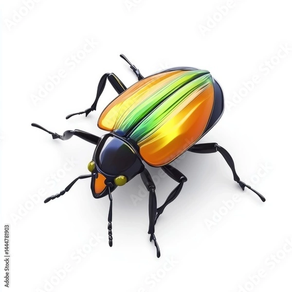 Fototapeta Vibrant multi-colored beetle, detailed 3D rendering.