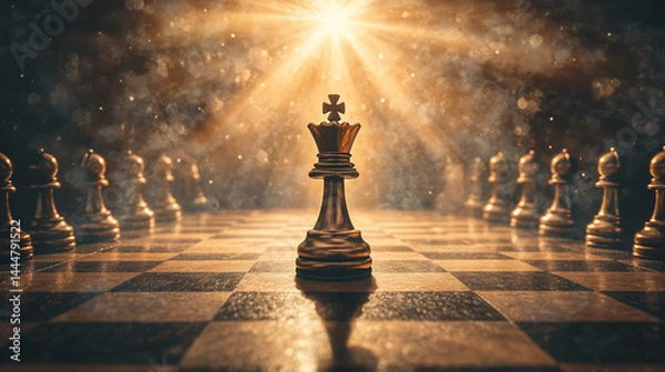 Obraz King chesspiece on board, dramatic lighting
