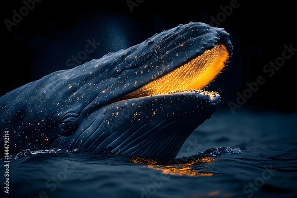 Obraz Whale emerging dark waters dramatic lighting