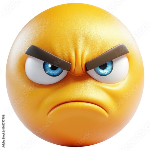 Fototapeta Anger Emoji: A close-up view of an emoji showing extreme emotion with its angry face. The angry expression comes to life.