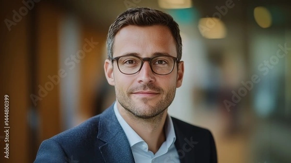 Obraz Professional Man Wearing Glasses in Tailored Suit Exuding Confidence and Sophistication Portrait