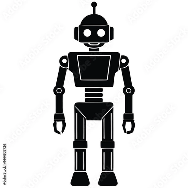 Obraz robot silhouette vector illustration with white background, robot silhouette icon, Two retro-style robot illustrations with square heads and mechanical limbs, black and white vector graphics, Robot.