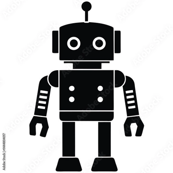 Fototapeta robot silhouette vector illustration with white background, robot silhouette icon, Two retro-style robot illustrations with square heads and mechanical limbs, black and white vector graphics, Robot.