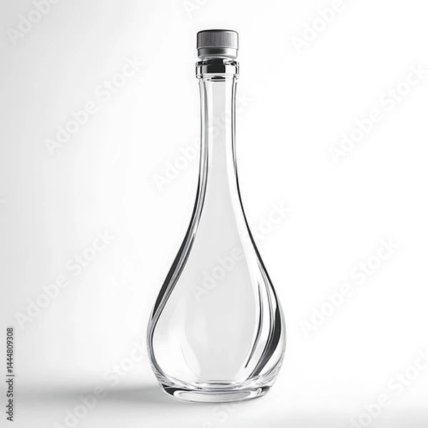 Fototapeta Sleek Futuristic Vodka Bottle with Silver Cap on White Background.