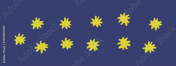 Obraz Set of vector illustrations of cute yellow stars on a blue background