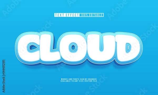 Obraz Cartoon cloud 3D blue text effect with fun, editable vector style.