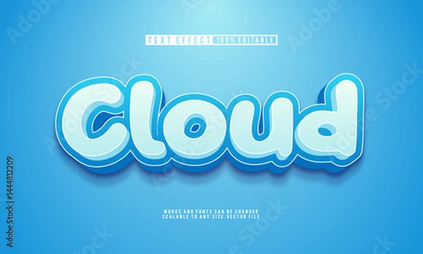 Fototapeta Cartoon cloud 3D blue text effect with fun, editable vector style.