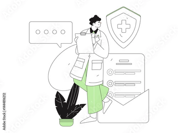 Obraz Doctor examines patient flat vector concept operation hand drawn illustration
