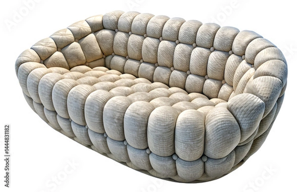 Fototapeta Perspective view of bubble white upholstered sofa, isolated on white background.