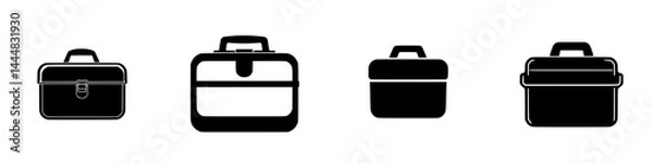 Fototapeta Silhouette pictograms of various briefcases and toolboxes for professional and personal use in design projects