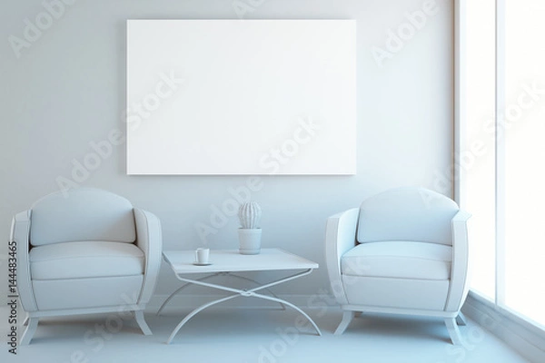 Fototapeta White interior with poster