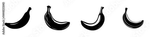 Fototapeta Silhouette pictogram set of bananas in various orientations for graphic design projects