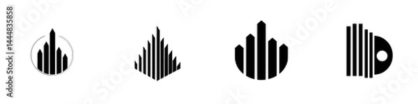 Fototapeta Silhouette pictogram icons set showcasing vertical elements and geometric shapes for design applications