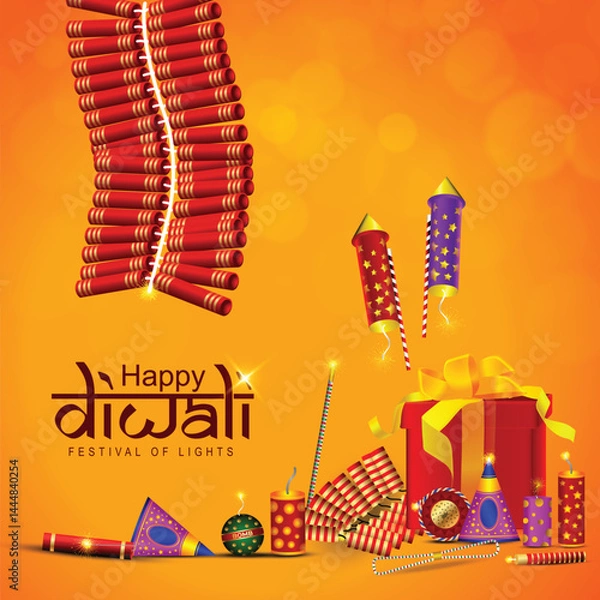 Fototapeta Vector illustration of Happy Diwali social media feed template written Hindi text means happy Diwali
