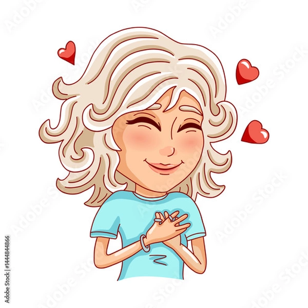 Obraz Female person with a gesture of gratitude. Vector illustration.