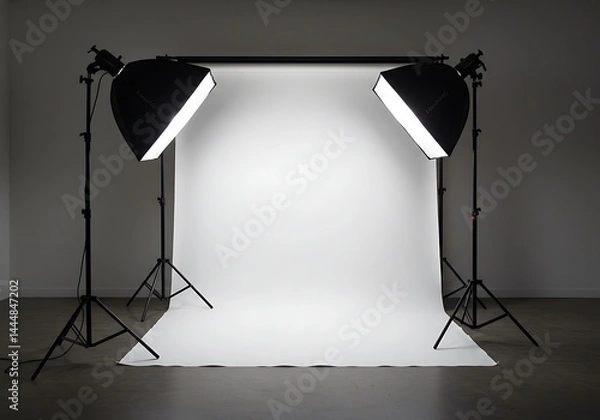 Fototapeta Studio setup with backdrop and lighting equipment