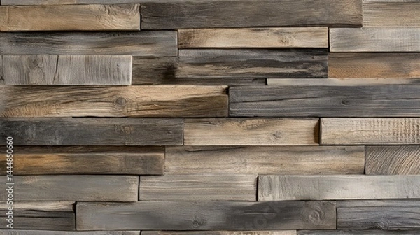 Fototapeta Rustic Wood Wall Texture Featuring Varied Gray and Brown Planks for Interior Design, Home Decor, and Construction Applications, Ideal for Background Use