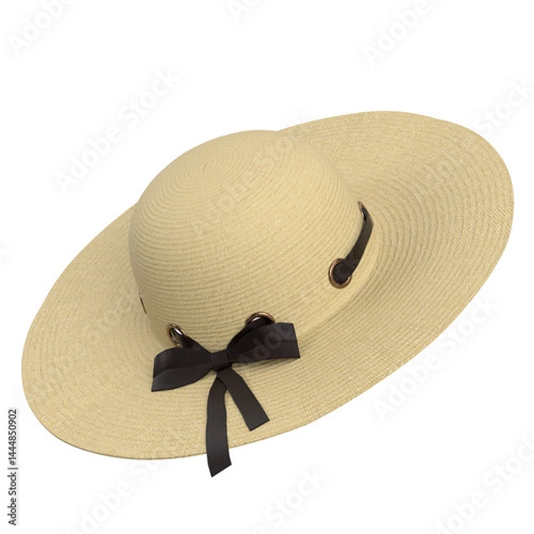 Fototapeta 3D rendering illustration of a straw hat with a ribbon and a bow