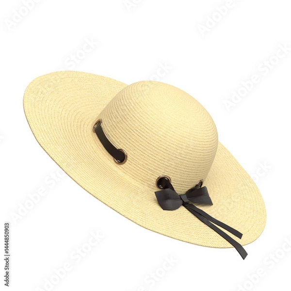 Fototapeta 3D rendering illustration of a straw hat with a ribbon and a bow