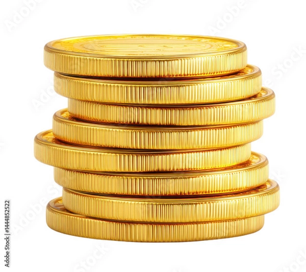 Fototapeta A stack of shiny gold coins , isolated on transparent background