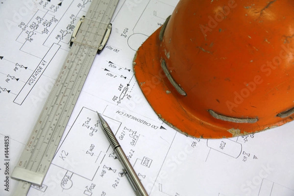 Obraz pencil, calliper and helmet