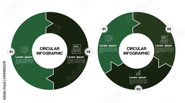 Fototapeta Circle chart infographic green template with 2 3 options for presentations . Vector illustration Eps	
