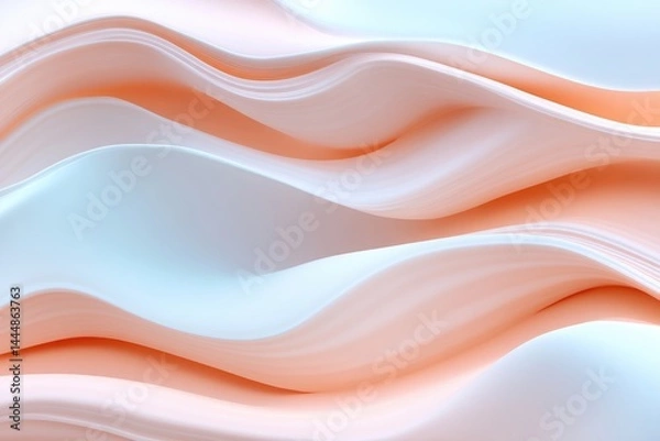 Fototapeta Abstract smooth waves of soft peach and pastel blue colors.  Delicate, flowing, and undulating forms create a sense of movement and texture