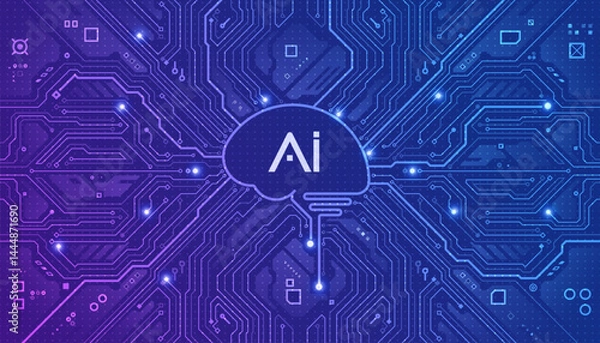 Obraz concept of nanotechnology or artificial intelligence, graphic of electronic pattern combined with AI brain or motherboard CPU created as background or element decoration