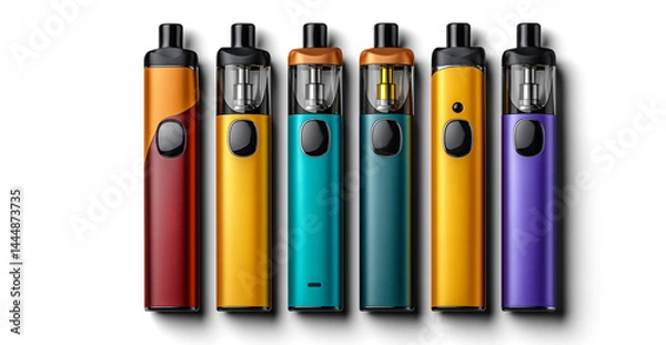 Obraz Set of icons of different types of electronic cigarettes. Vaping device in realistic 3D style. Vape pens